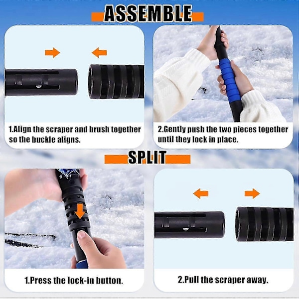 2-in-1 Irrotettava jäänraappa auton tuulilasille, naarmuttamaton ergonomisella erittäin pehmeällä vaahtomuovikahvalla, autoille, kuorma-autoille ja maastoautoille_SZXM
