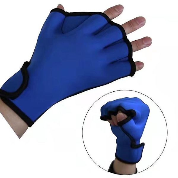 Neopren Svømmehandsker med Webbing Fitness Vandmodstandstræning Handsker Justerbar Håndledsrem Kode M Blå
