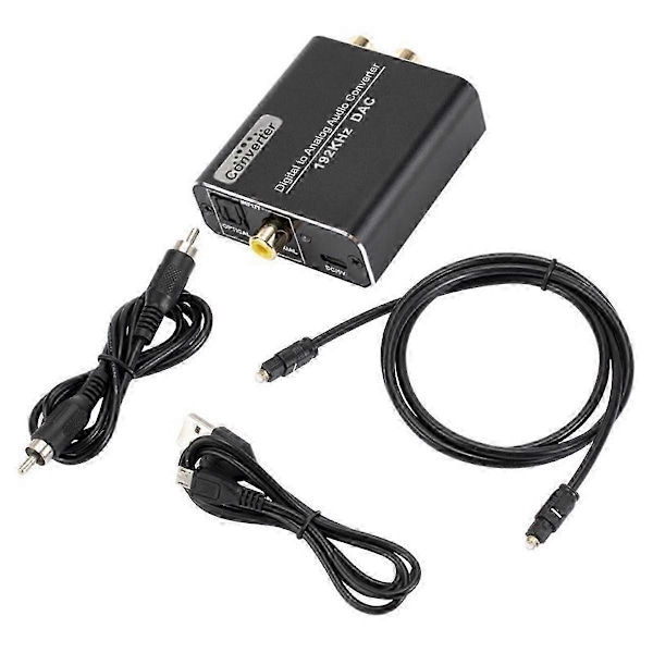 Digital til Analog Audio Konverter 192KHz DAC, Optisk & Koaksial til Analog Stereo L/R RCA +3.2Ft Optisk
