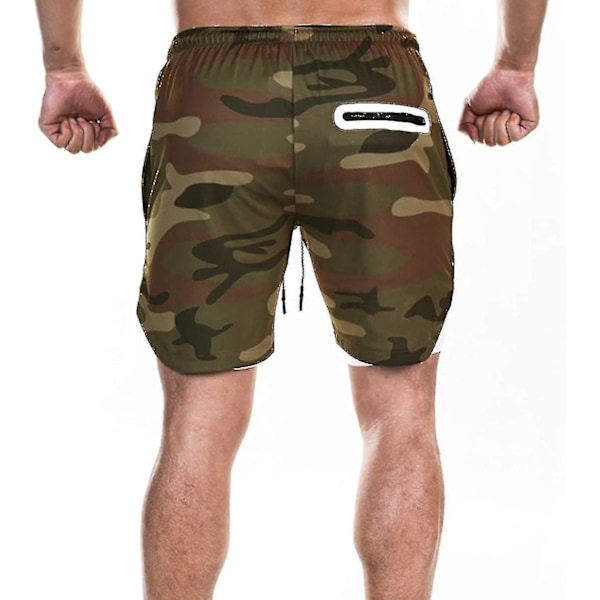 Camouflage XXL Herre 2-i-1 Letvægts Løbeshorts