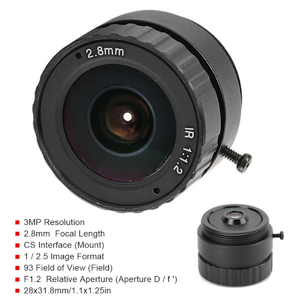 2,8 mm 3 MP HD F1.2 1/2.5 CS-fäste fast CCTV-objektiv för kamera
