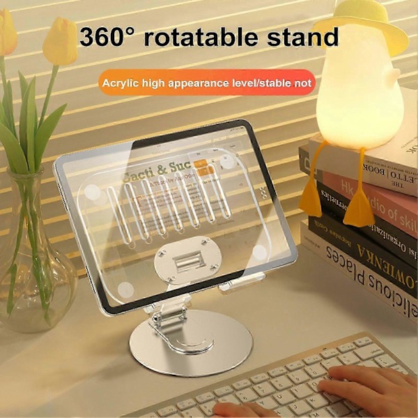 Akryylinen tablettiteline, kokoontaitettava pöytäteline, 360 astetta kääntyvä, lämmönpoisto, universaali säädettävä kirkas tablettipidike