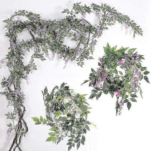 2 stk. 2,1 m/stk. Kunstig Wisteria Ranke, Blomsterguirlande Wisteria Ranke Rotting Hængende Blomster Til Udendørs Brug
