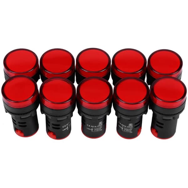 24V AC/DC LED-indikatorlys, 22mm gjenge, rød - Pakke med 10
