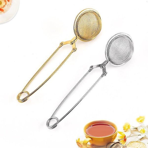 2 Pak Stål Te-Infuser Mesh Si Ball med Håndtag Guld og Sølv