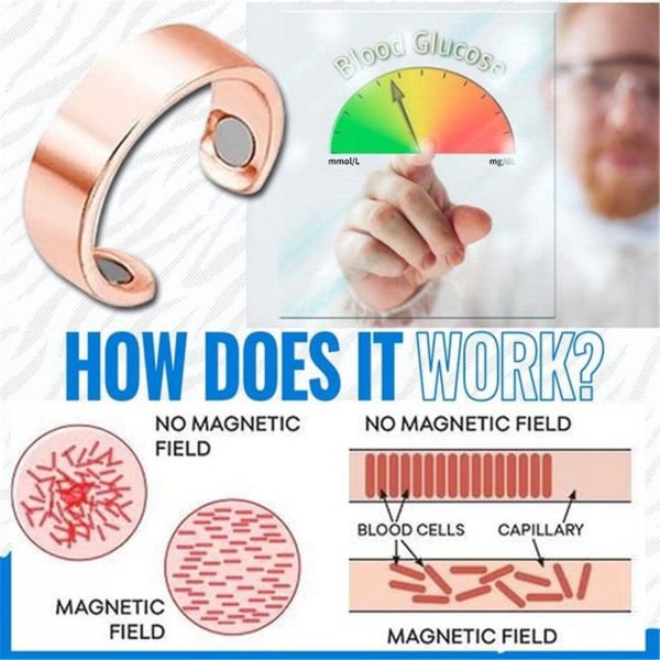 Magnetiska set för blodsockerkontroll, kopparmagnetterapiringar med justerbar öppning och starka magneter - guld (2 delar)