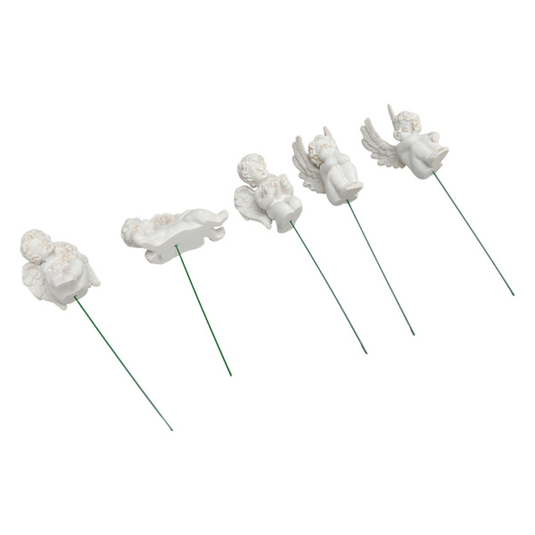 5 kpl Kupido-figuuria kepillä Kestävä hartsi Miniatyyri Valkoinen enkelifiguuri Puutarhaan Pihanurmikoille