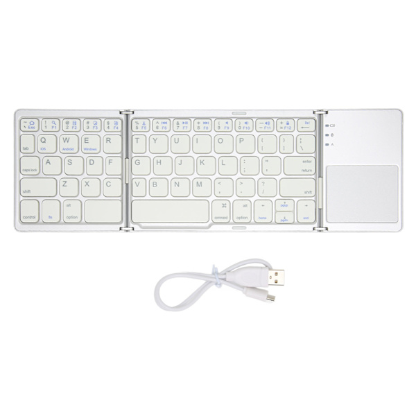 Sammenleggbart Bluetooth-tastatur 63 taster Metall Ultratynt Mini Sammenleggbart tastatur med Touchpad for Windows for IOS for Android Sølv