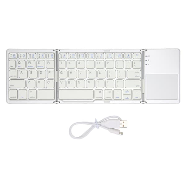 Vikbart Bluetooth-tangentbord 63 tangenter Metall Ultratunt Minivikbart tangentbord med pekplatta för Windows för IOS för Android Silver