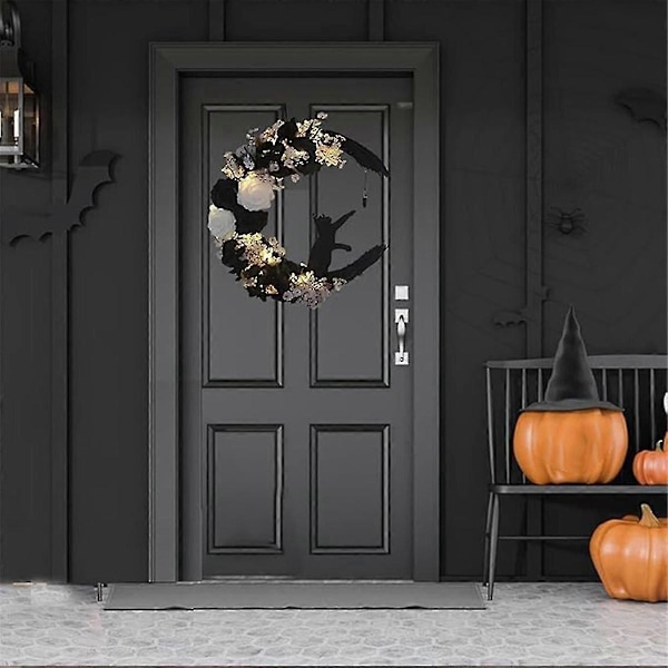 Etuoven seppele, Halloween-oven seppele, Kukkakuu Kissa Halloween kodin sisustus, Kodin koristelu seppele