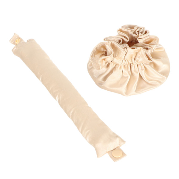 Heatless Bolle Hair Styling Kit Bærbar Blød Satin Heatless Curler til at sove langt hår Beige
