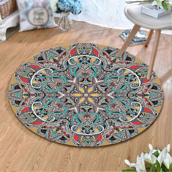 80x80cm Pyöreä Mandala Matto Lattiapeite Tyyny Makuuhuone Olohuone Sisustus YH04