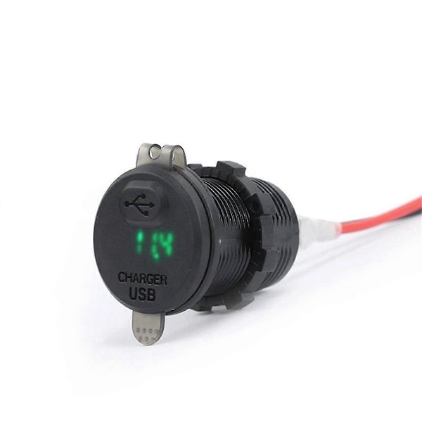 Motorsykkel USB-lader med spenningsdisplay for