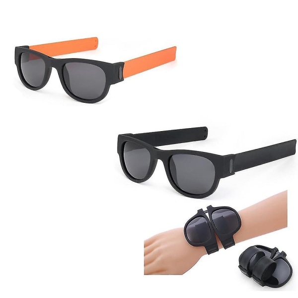 Foldbar solbrillearmbånd håndledsrem sort og orange - sæt med 2