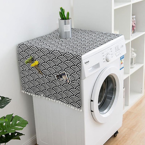 Støvbeskyttelse til køleskab og vaskemaskine, multifunktionel støvtæt nordisk stil geometrisk mønster (Navy Blue-70×170)