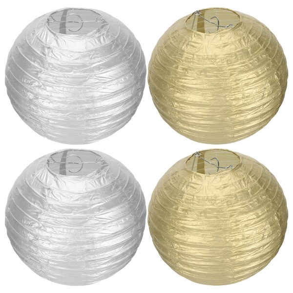 4 sæt papirlanterne guld sølv sfærisk håndlavet hængende kunsthåndværk med jernramme