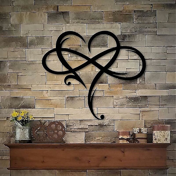 Infinity Hjerte Vægdekoration Metal Vægkunst, Jernkunst Dekorationsgave, Evig Kærlighed Vægskulptur til Hjem Soveværelse Stue 20x25CM