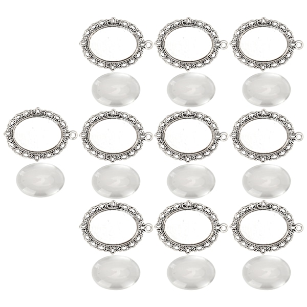 10 set glasplåsterhänge ovala brickor glascabochon klara kupolplattor DIY smyckestillbehör