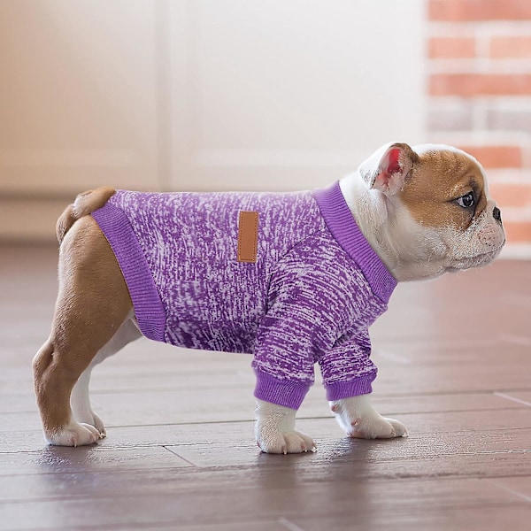 4 stk Hundepet Vinterklær Valp Varm Genser Strikkede Klær Jakke for Små Mellomstore Hunder Jente Hund Gutt (M, Rosa, Roserød, Vinrød, Lilla)