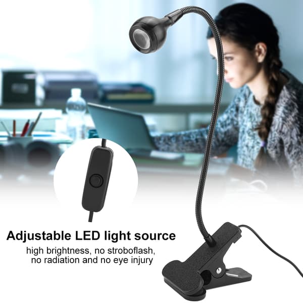 USB LED Bordlampe Mini Skrivebordslampe med Klips til Hjemmearbejde Læsning Sort Hvid