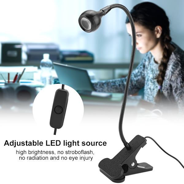 USB LED-pöytävalaisin, minipöytä yövalaisin pidikkeellä kotiopiskelua varten, mustavalkoinen