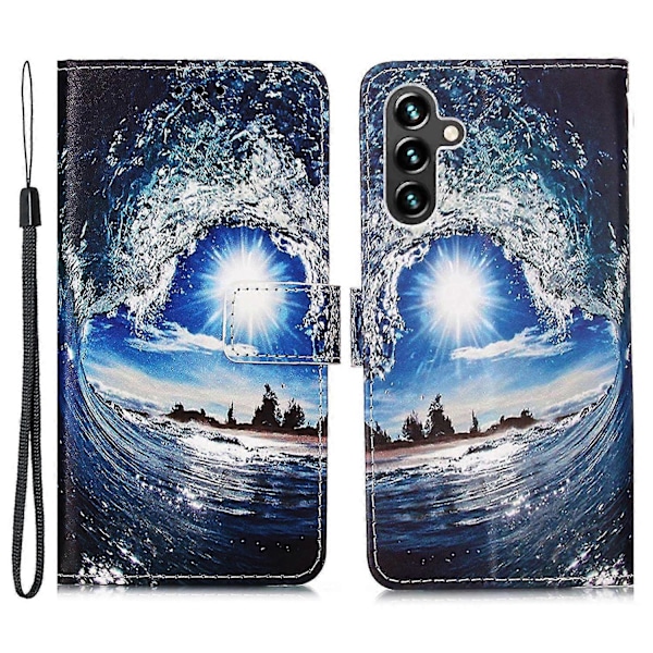 Samsung Galaxy A54 5g PU-nahkalompakkokotelo jalustalla, kokonaispeitto, sisäinen TPU-suojus, Zekai-aalto ja aurinko