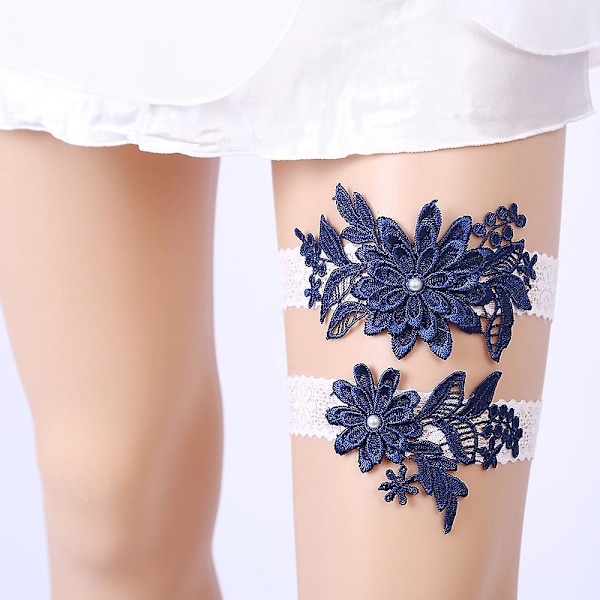 2-delt Daisy Lace Bryllupsstrømpebåndssæt Håndlavet med Kunstige Perler til Bruden