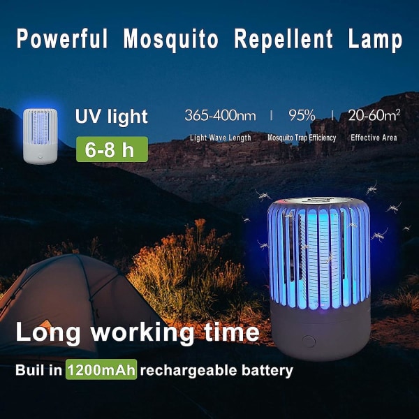 Oppladbar Elektrisk Mosquito Killer Lampe med USB, Kraftig Mosquito Killer Lampe