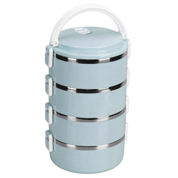 Bärbar 304 Rostfritt Stål Bento Lunchlåda Termisk Cylinder Lunchbehållare Matförvaringsbehållare för Skola Kontor Utomhus Fyra Lager Nordisk Blå