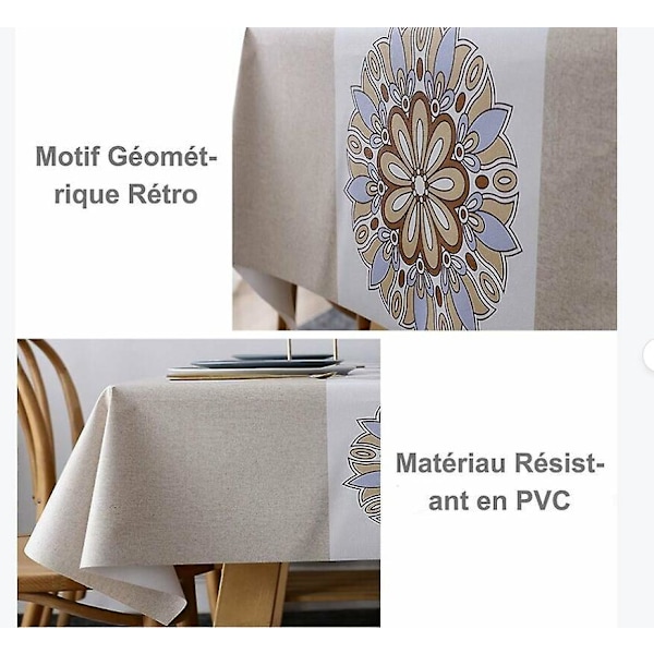 Rektangulær Duk 140x180 Vanntett Voksduk Bordlin Anti Flekk Voksduk Retro Blomster PVC Hage Beige