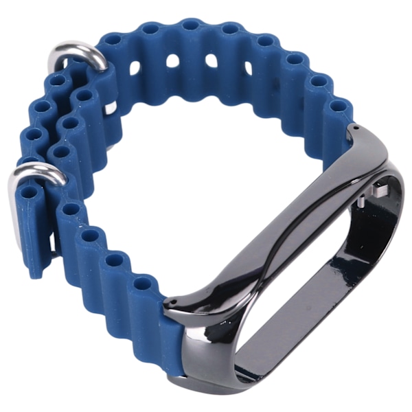 Blød silikone urrem med rustfrit stål beskyttende kofangerkasse Tilbehør Passer til Mi Band 7 Midnight Blue