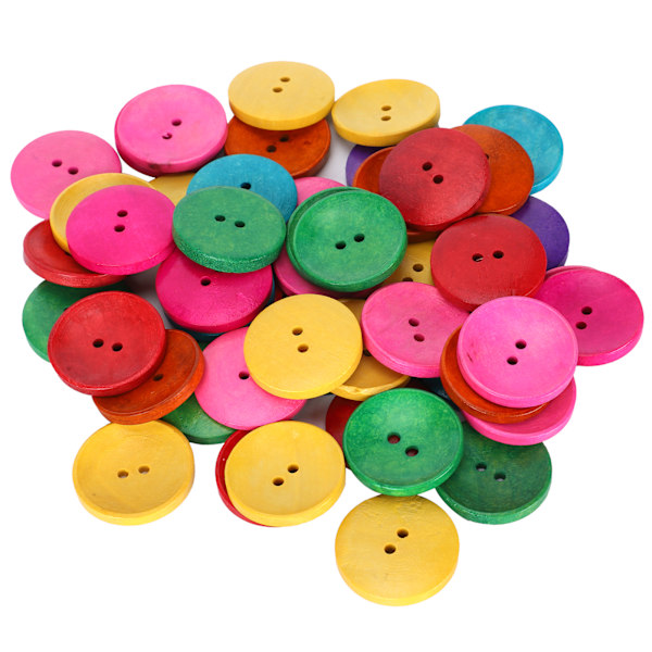 150 st sy knappar i träskålform med 2 hål, flerfärgade, för gör-det-själv-kläder och hantverk, 30 mm diameter
