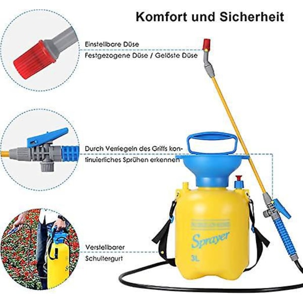 Tryksprøjte, 3L havesprøjte med sikkerhedsventil, komfortabel slip-on, justerbar rem, sprøjte til havearbejde, gødning og rengøring