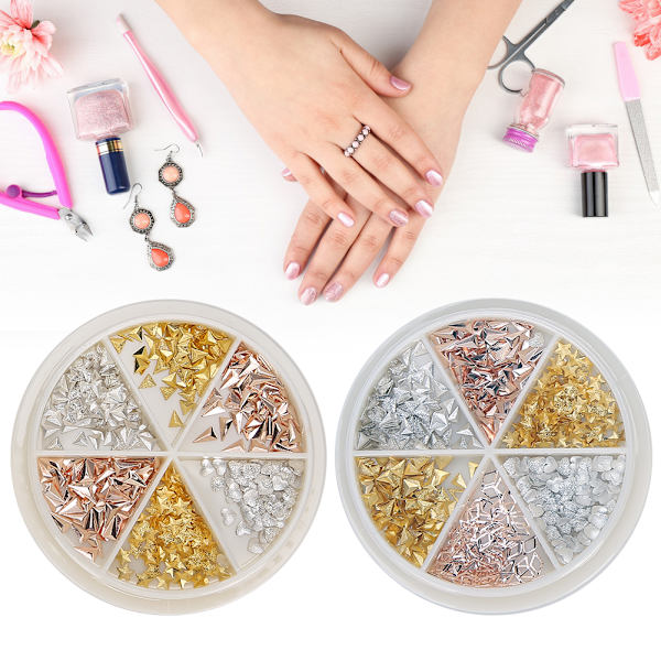 2 box metall glänsande nagelprydnader Snygg nail art gör-det-själv manikyrverktygstillbehör