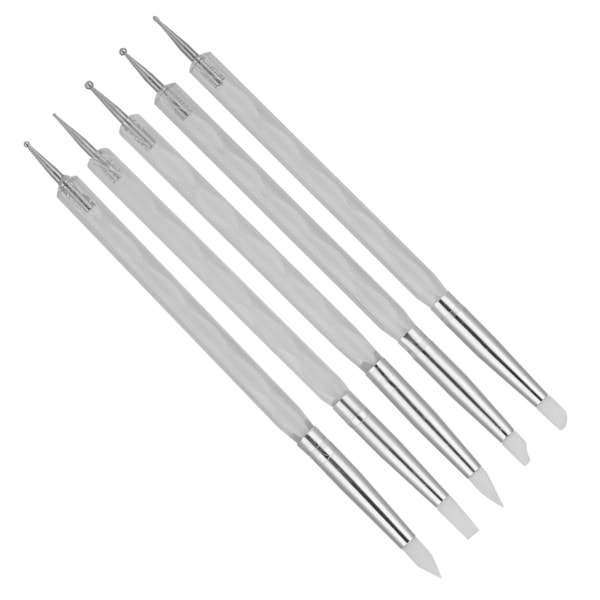 5 st Nail Art Dotting Pen Dubbeländad Nagellackning Pen DIY Carving Pen med Akrylhandtag Vit