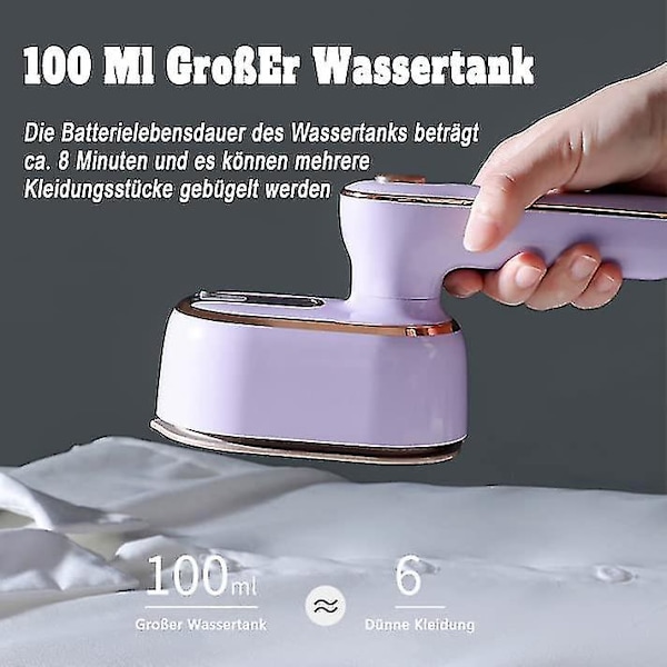 Foldbar håndholdt dampstrygejern med keramisk nonstick sålplade til europæisk stik, hvid