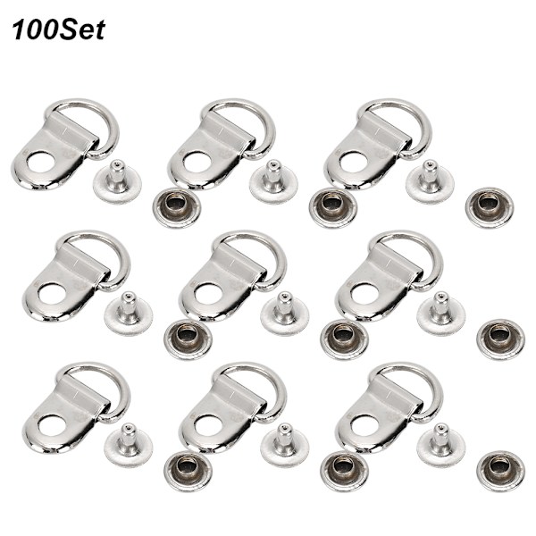 100 set Skosnörskrok DRing Eyelet Spänne Mässing Sko Läderväska DIY Nit Tool Silver 9x14mm
