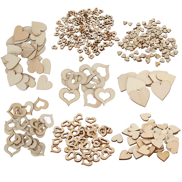 400 st trä hjärtformade dekorationer ornament träflis för bröllopsdekoration DIY-hantverk