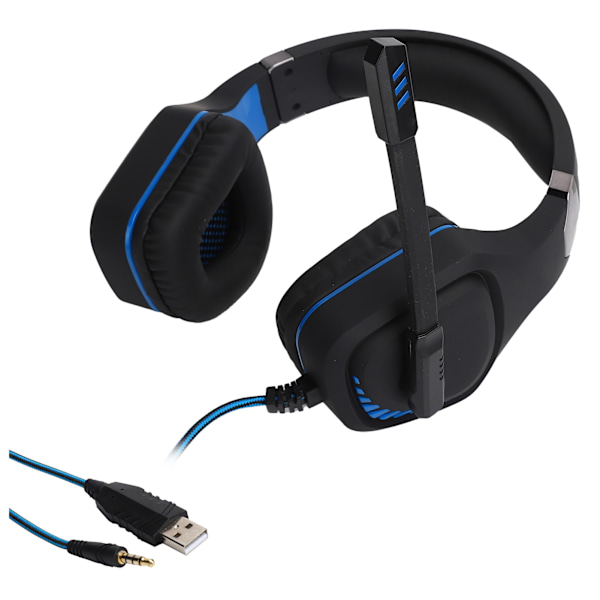 Gaming-headset med kabel, LED-lys og mikrofon til pc og bærbar computer