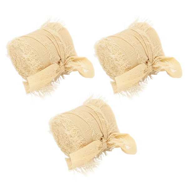 Frans Chiffong Silkesband Ren Färg Handgjord Bukettband Handfärgat Bärbart Chiffongband för Bröllops-DIY-hantverk Beige