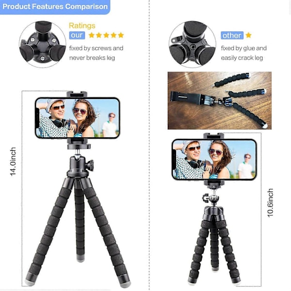 2025 Ny Mobiltelefon Tripod, Bærbar Fleksibel Mobiltelefon Tripod med Trådløs Fjernbetjening og Telefonholder, Kompatibel med iPhone/Samsung Serien