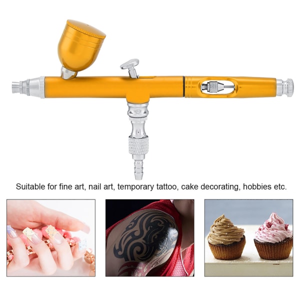 Dual Action Gravity Feed Airbrush Gun 0,3 mm Spray Art Paint Tattoo Nail Tool Kit (Golden)