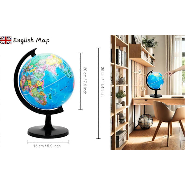 20 cm Verdenskule - Engelsk Kart - Pedagogisk/Geografi/Moderne Skrivebordsdekor