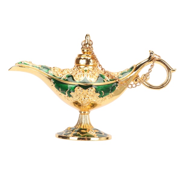 Magic Genie lampe Udsøgt farveægte iøjnefaldende legering præget mønster Genie lampe til soveværelse kontor guld+grøn 4,7 tommer