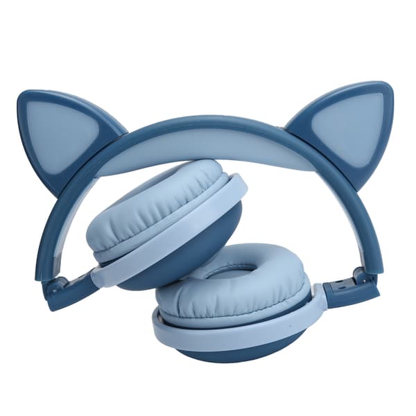 Søde katteøre glødende trådløse Bluetooth-hovedtelefoner HIFI Sports foldbare headset med LED-lys (mørkeblå)