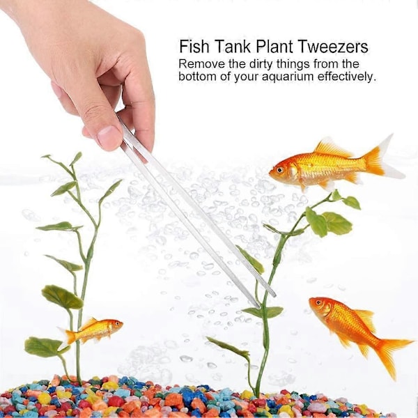 Akvariumpincett 27cm Rostfritt Stål Böjd Rak Pincett Matningstång Akvarielandskap Verktyg för Akvarium Vattenväxter Reptil (Rak He