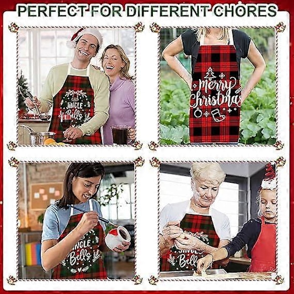 Jul Förkläde för Kvinnor Män 2-pack Rutigt Förkläde Jul Bakning och Matlagning Justerbart Förkläde (68x55cm)
