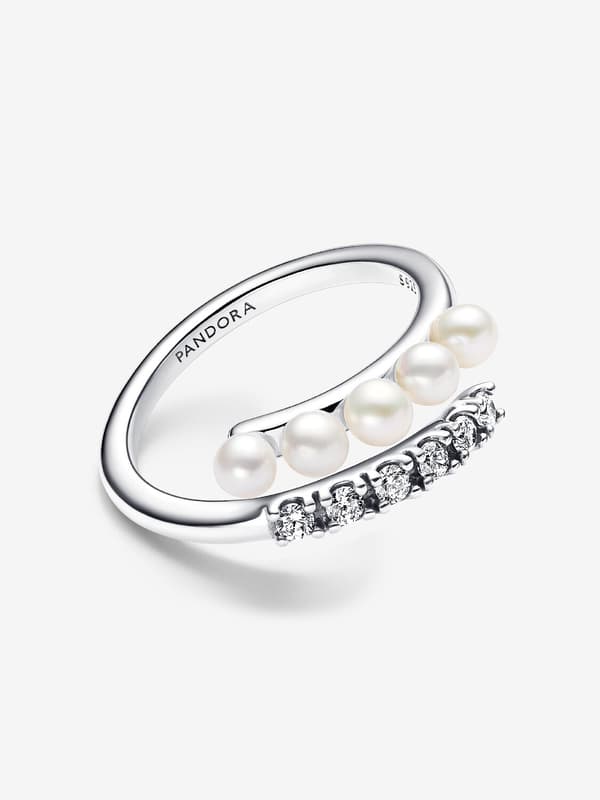 Pandora – Treated Freshwater Cultured Pearl & Pavé Open Ring – Sterling Silver Circumference: 56mm