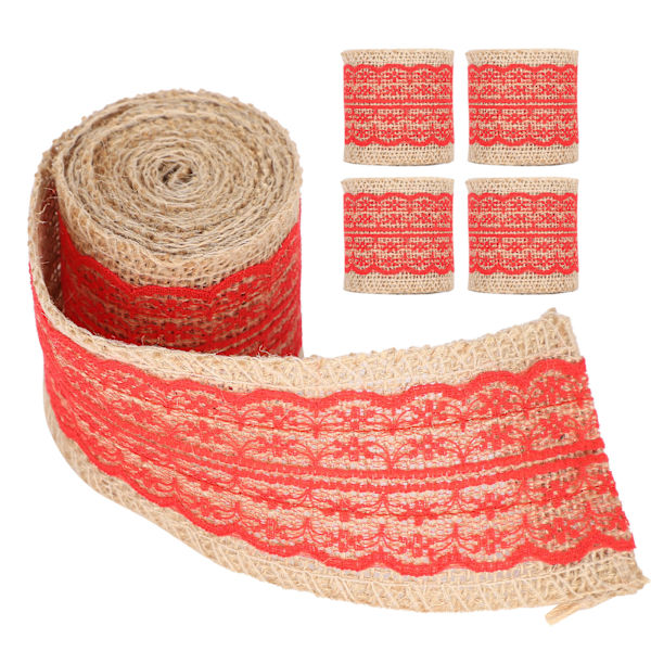 5 st Burlap Band Spets Linne Rulle Jute Bälte DIY Handgjord Hessian Rem Dekorationer (Röd )
