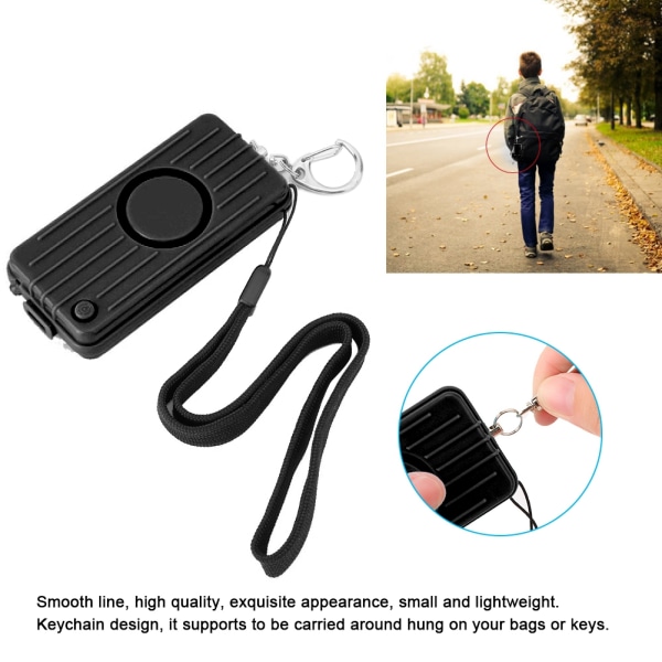 Anti-røv Personlig Sikkerhedsnøglering Alarm 130DB Whistle LED Lighting Emergency Defense (sort)